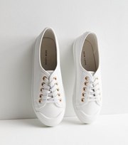 New Look White Leather-Look Lace Front Trainers